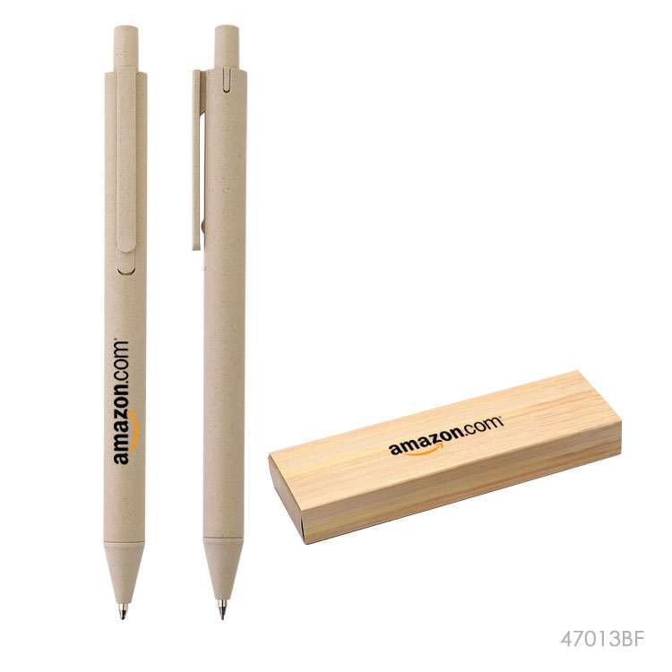 Wholesale custom  Bamboo fiber ball pen and pencil set Bamboo