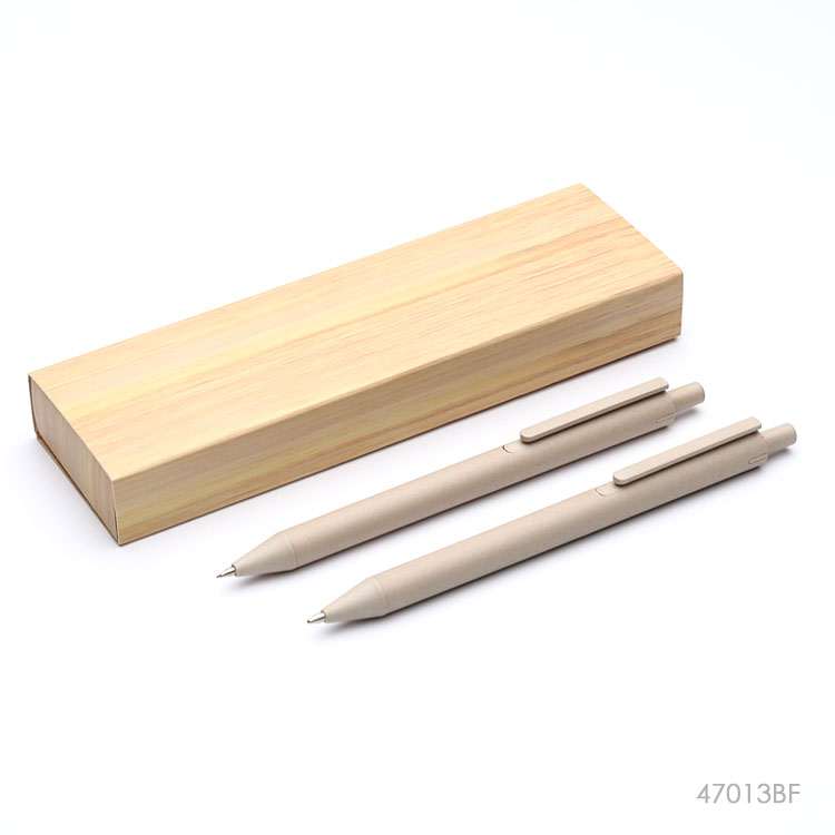 Wholesale custom  Bamboo fiber ball pen and pencil set Bamboo 2