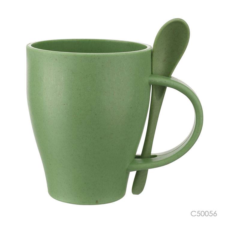 Wholesale custom  350ML Bamboo firber& PP mug with spoon Green Choice 2