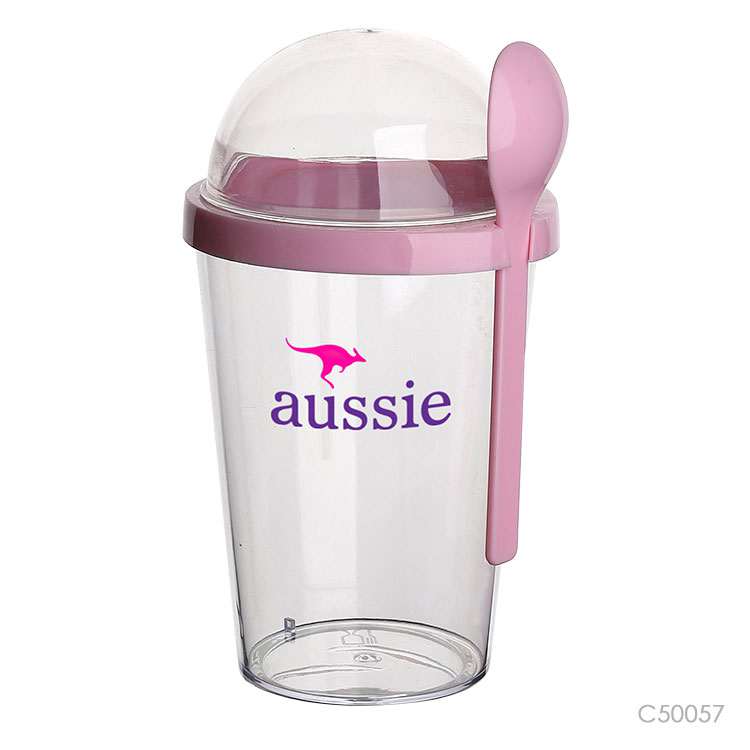 Wholesale custom  440ML smoothies cup with spoon Plastic Water Bottles