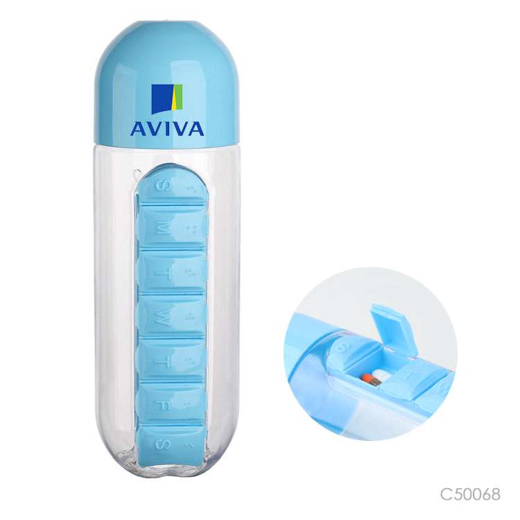 Wholesale custom  600ML water bottle with pillbox Plastic Water Bottles