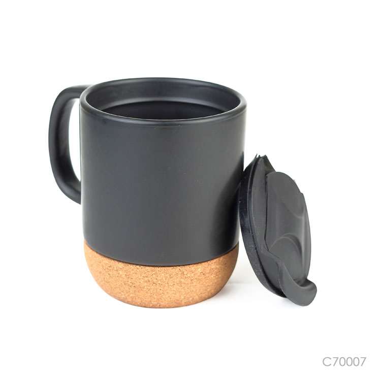 Wholesale custom  380ML Ceramic mug with cork base Green Choice 4