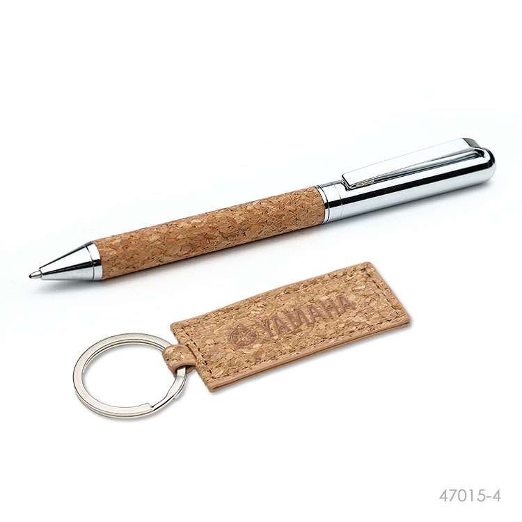 Wholesale custom  Cork Metal ballpen with keychain set Cork 2