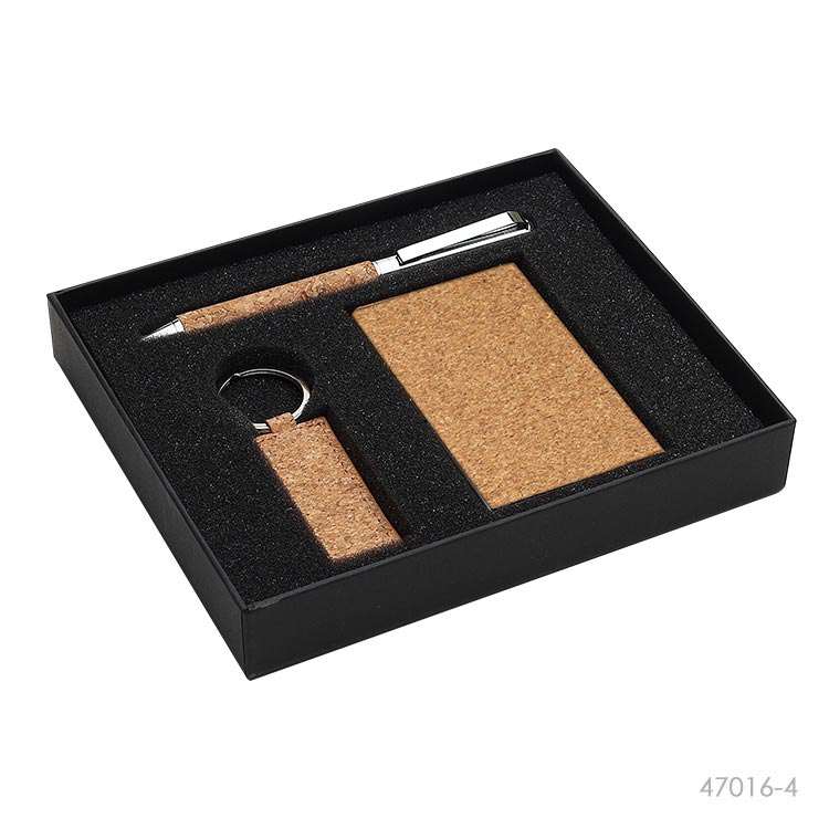 Wholesale custom  Cork Metal ballpen with keychain & Card Holder set Cork 2