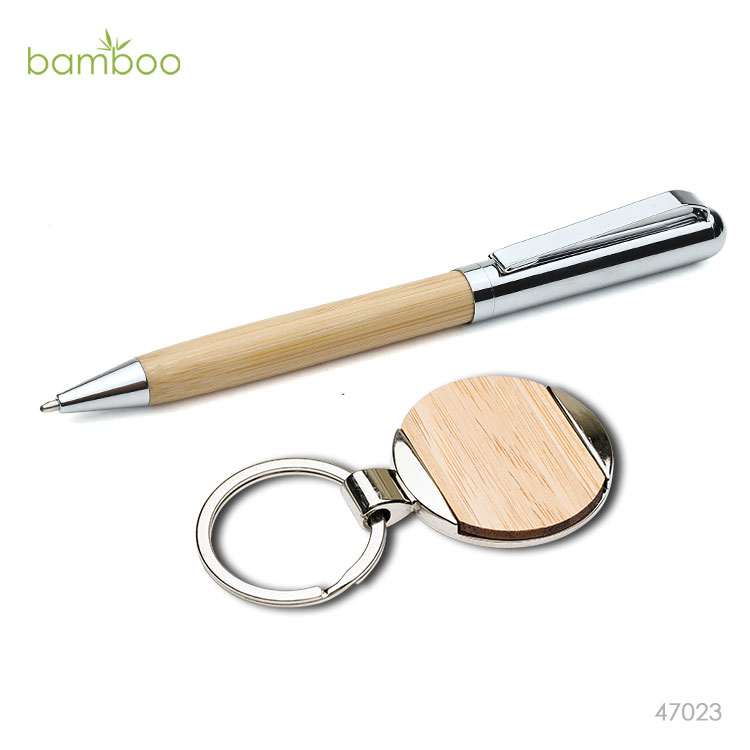 Wholesale custom  Bamboo Metal Pen & Bamboo Keychain  set Bamboo 2