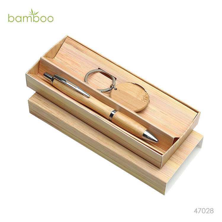 Wholesale custom  Bamboo pen with Bamboo Kechain Set Bamboo 2