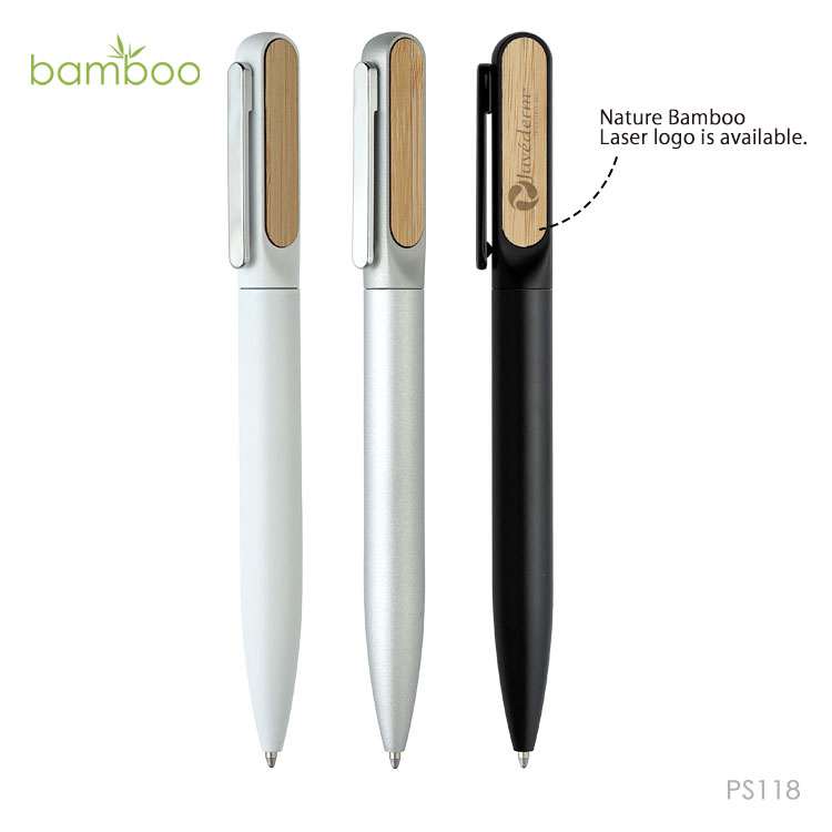 Wholesale custom  Aluminium Ball Pen With Bamboo Accessory Bamboo 2
