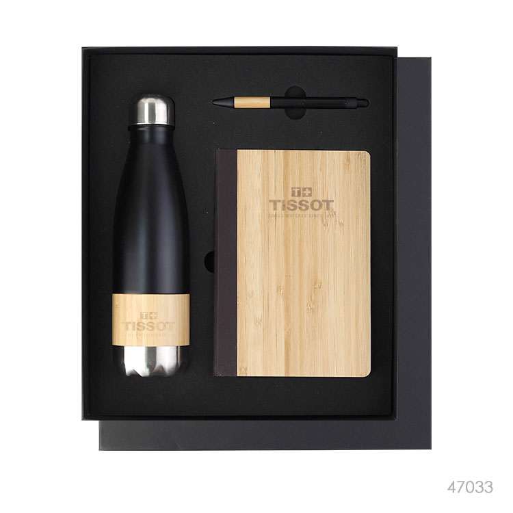 Wholesale custom  Bamboo Pen & Notebook & Vacuum Bottle Gift Set Drinkware Gift Sets