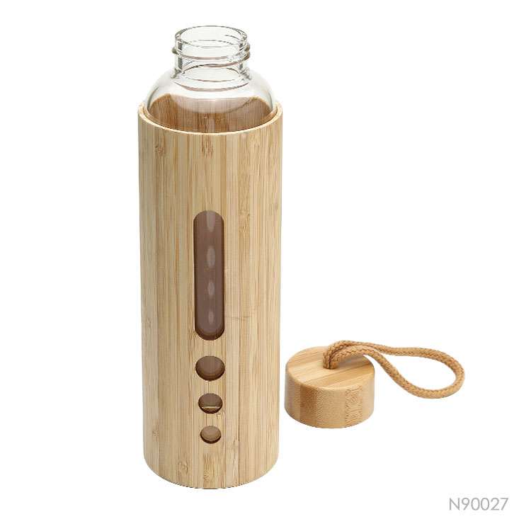 Wholesale custom  550ML Glass bottle with bamboo shell Drinkware 2