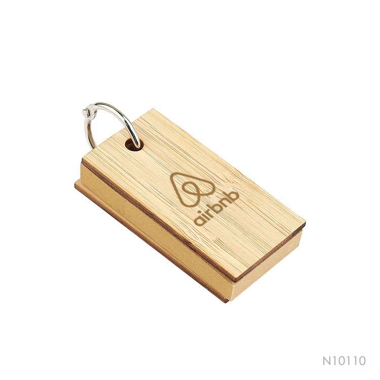 Wholesale custom  Rectangular bamboo sticky notes keychain two in one Bamboo