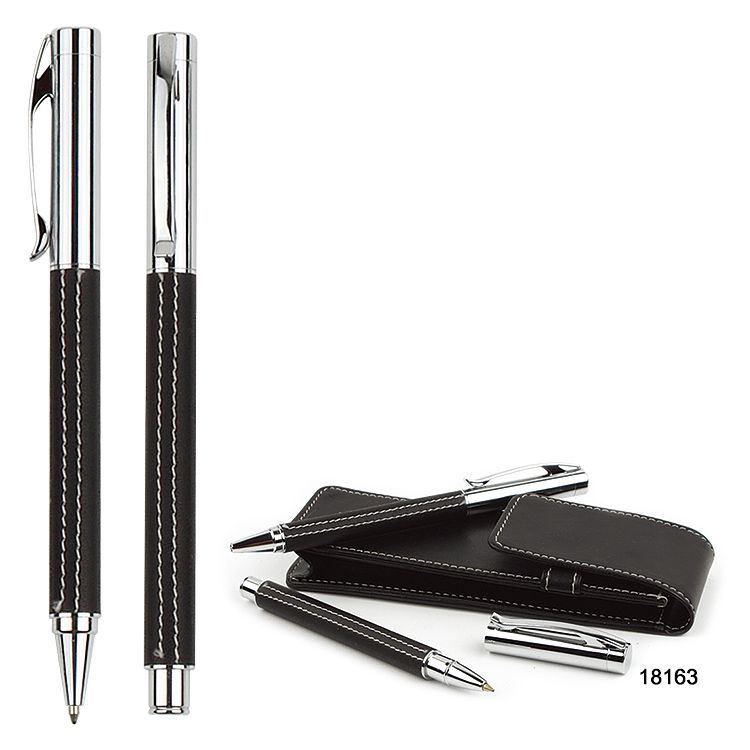 Wholesale custom  Leather Metal Ball Pen And Roller Pen Set Metal Pen