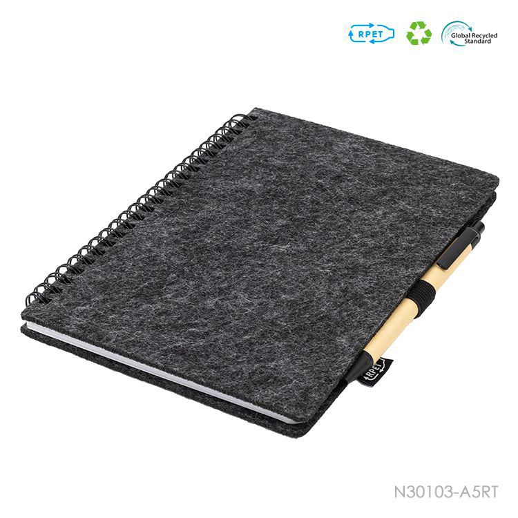 Wholesale custom  A5 RPET-Felt Spiral Notebook RPET-Felt