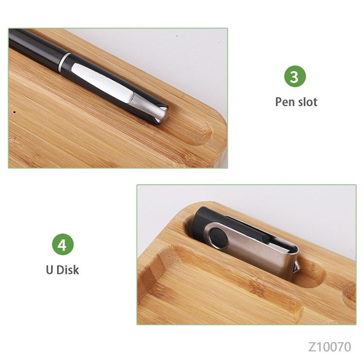 Wholesale custom  Bamboo Wireless Charging Pad Desktop
Organizer Bamboo 2