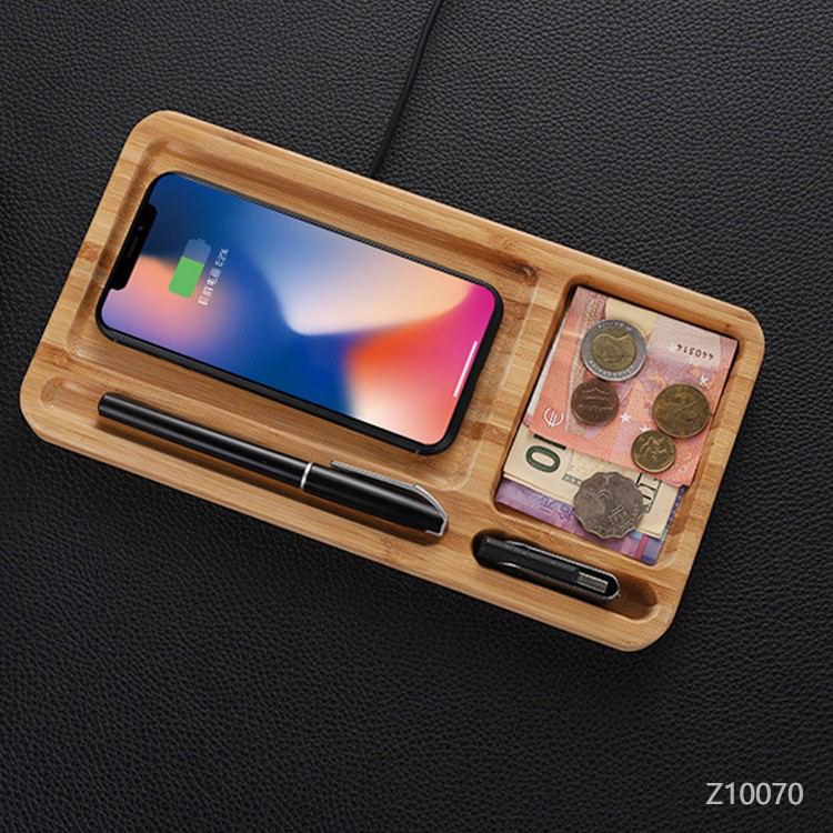Bamboo Wireless Charging Pad Desktop Organizer PROSTARPromotional Gifts
