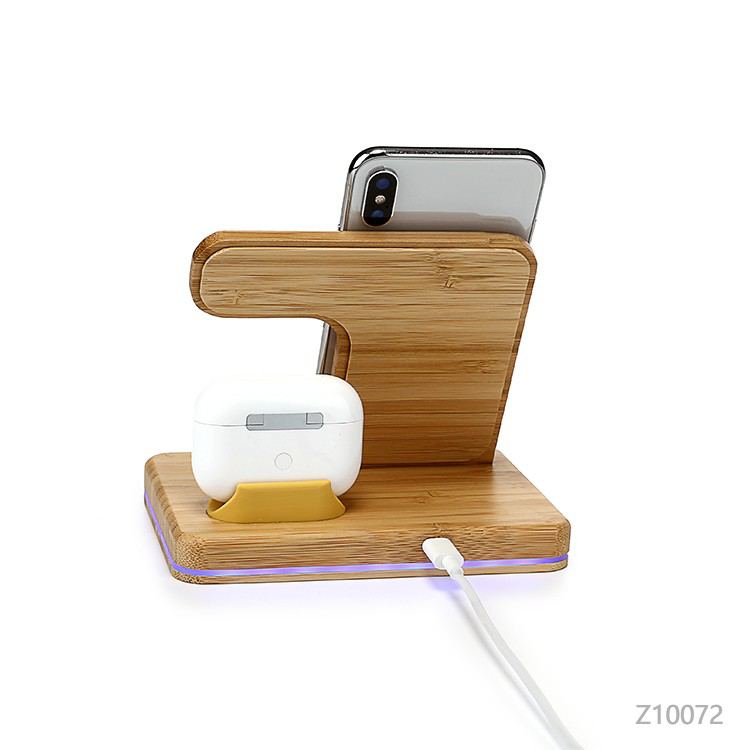 Wholesale custom  Multi function 3 in 1 bamboo Wireless Charger Station Bamboo 2