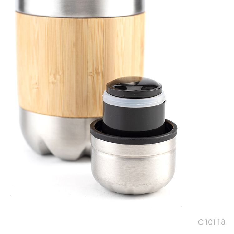 Wholesale custom  500ML Double wall recycled stainless steel bottle Bamboo 2